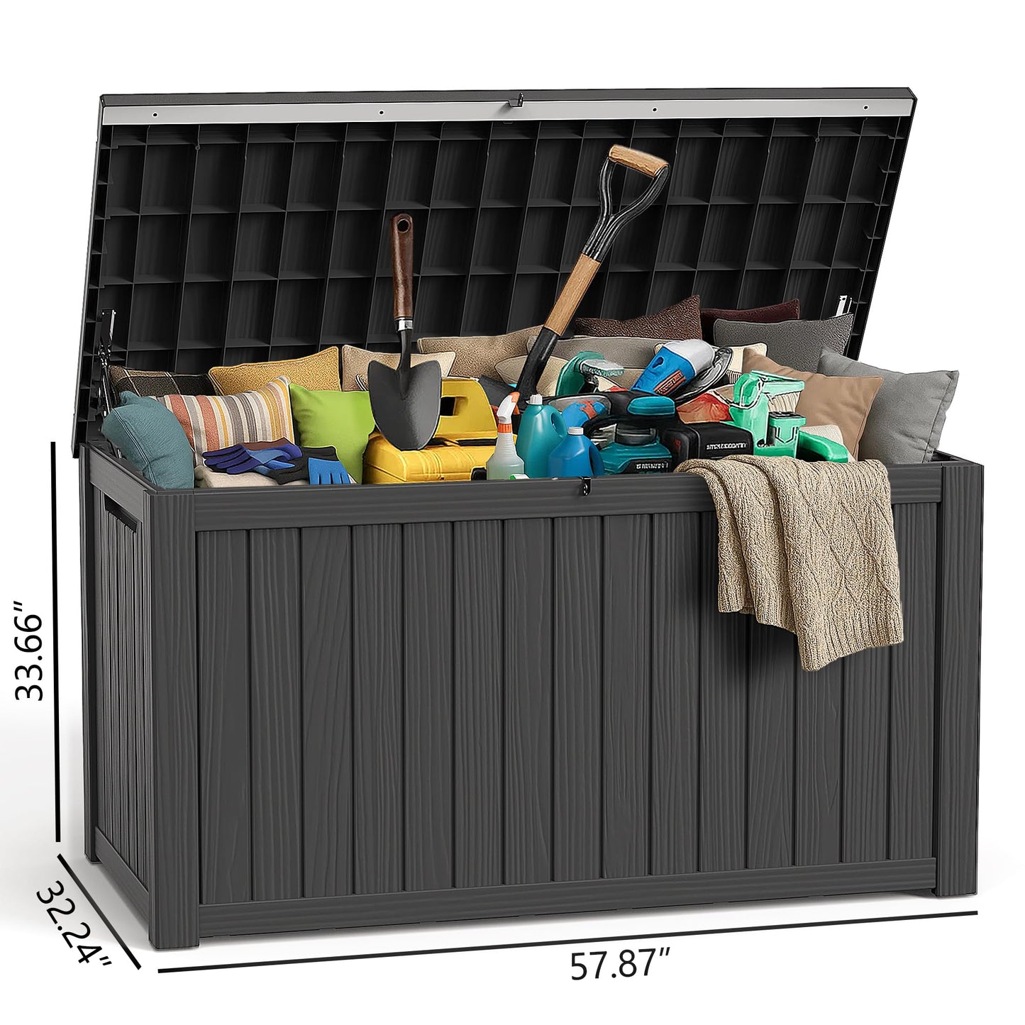 PatioZen 280 Gallon Large Deck Box,Resin Outdoor Storage Box with Lockable for Patio Furniture, Garden Tools Waterproof Outside Storage Box, Black