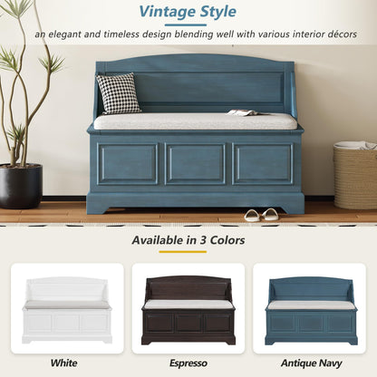 Merax 41.7" Retro Shoe Storage Bench with Safe Soft-Close Devices and Hidden Storage for Living Room and Entryway,Antique Navy