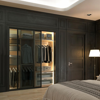 Doors55 Glass Room Divider and Sliding Glass Closet Doors - Lite Smoked Frosted Partition Wall - Wardrobe Closet Sliding Doors Lite Smoked Glass 48x96 inches