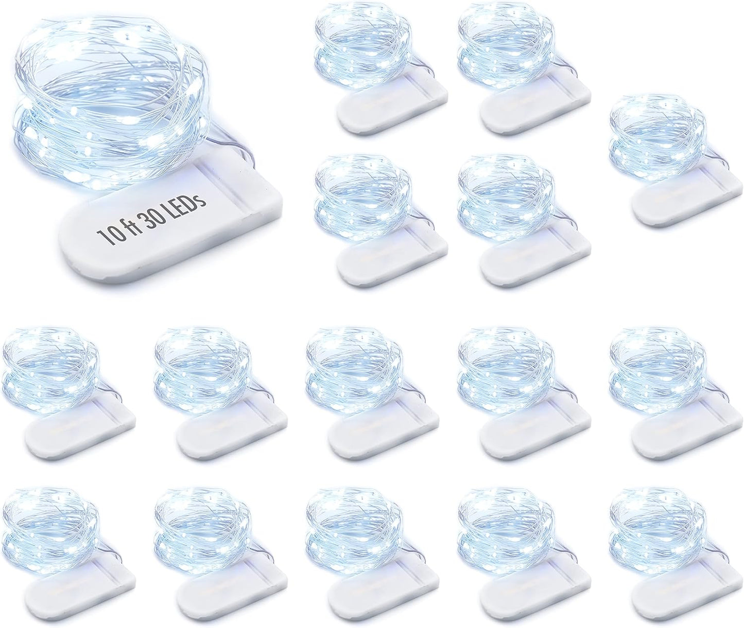 16 Pack 10ft MUMUXI Battery Operated of Copper Wire LED Fairy Lights, Cool White, Easy to Shape, Waterproof
