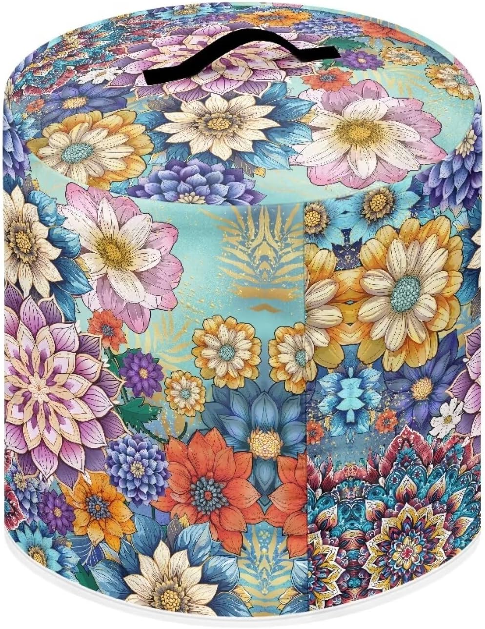Insulated Pressure Cooker Cover, 3 Qt Dust Cover with Pocket for Spoon/Utensils, Blooming Flower Purple Blue