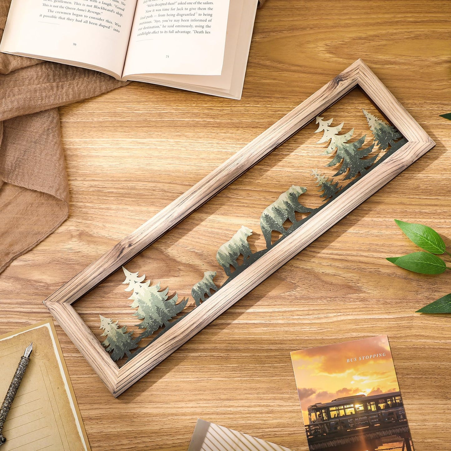 Wesiti Woodland Bear Wall Art 16 Inch Wood Frame Metal Rustic Forest Animal Wall Decor Farmhouse Lodge Cabin Picture Art Decor for Home Bedroom Living Room