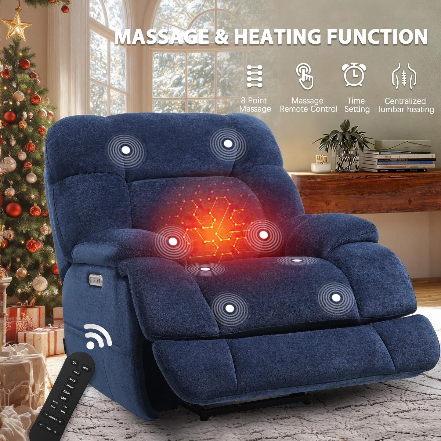 EONIX Dual Motor Zero Gravity Power Recliner Chair, 400lbs Lay Flat Recliner Sofa Chair, Independent Adjustable Footrest and Backrest, Cozy Padding and Cushion, SXXY007032, Navy Blue