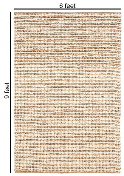 FRELISH DECOR Area Rug 6x9 feet - Premium Wool and Jute Blend Handwoven Rugs - Natural Fiber Chunky Stripe Design for Living Room, Bedroom, Hallways, Dining Area(6' x 9' - Natural Ivory)