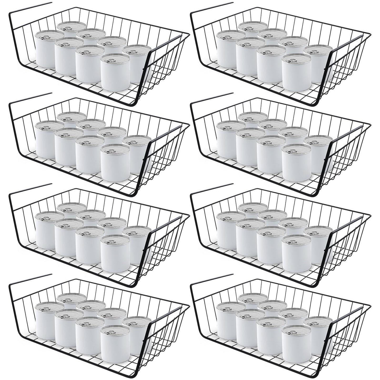 8 Pcs Under Shelf Basket, Hanging Under Cabinet Wire Storage Rack Slides Under Wire Shelves for Counter Pantry Desk Bookshelf,Black