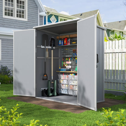 Aoxun 5x3 FT Outdoor Storage Shed, Plastic Garden Resin Shed with Floor for Patio, Lawn, Outdoor Storage Cabinet with Lockable Door for Bike, Tools, Garbage Can, Grey