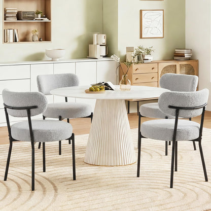 DUMOS Dining Chairs Set of 6, Mid Century Modern Chair Round Upholstered Curved Backrest, Kitchen Vanity Living Room Chairs with Black Metal Legs，Light Grey
