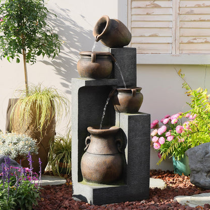 Bumilgar 53" H Large Outdoor Water Fountain with Lights - 4 Tiered Cascading Bowls Waterfall Fountain for Garden, Patio, Backyard, Porch Inside - Freestanding Outdoor Water Feature Gold