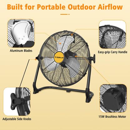 T-SUNiceM 12" Solar Powered Fan for Tent Camping, RV Trips & Patio, Rechargeable Cordless Floor Fan with Solar Panel, USB Output for Bedside Backup, Porch, Greenhouse, Chicken Coop