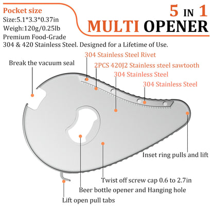 Uinxan Jar Bottle Can Opener for Seniors Arthritis Weak Hands-Easy Twist Off Small Caps (0.6"-2.7"), Pop Top & Pull Tab Seals,Patent Unique Portable Multifunction Gadget for Elderly/Women/Men (Silver)