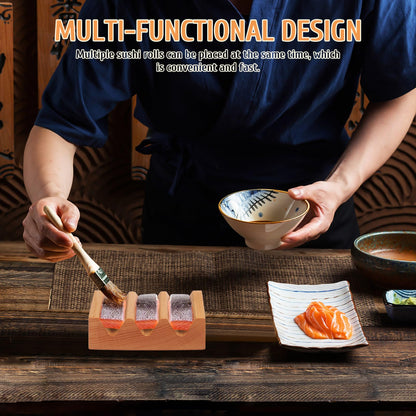 Kichvoe Wooden Sushi Stand Sushi Rack with 3 Slots V Shaped Holder for Serving Rolls on Kitchen Counter and Dining Table 5.11X2.87X1.69 Inches