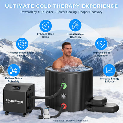 AS ColdPlunge 1HP Ice Bath Water Chiller for Cold Plunge, High-Power Cold Plunge Chiller with External Pump & Filtration System, 110V Professional Ice Bath Cooling System for Cold Therapy Recovery