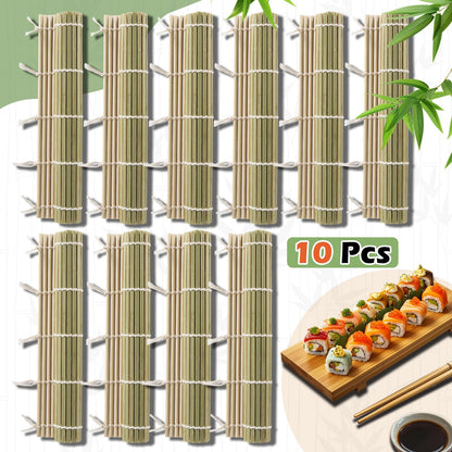 LEQC 10PCS Bamboo Sushi Mat 9.5"x9.5" – Durable Bamboo Sushi Rolling Mat, Tightly-Bound Design for Home Cooking & Professional Sushi Making (Green)