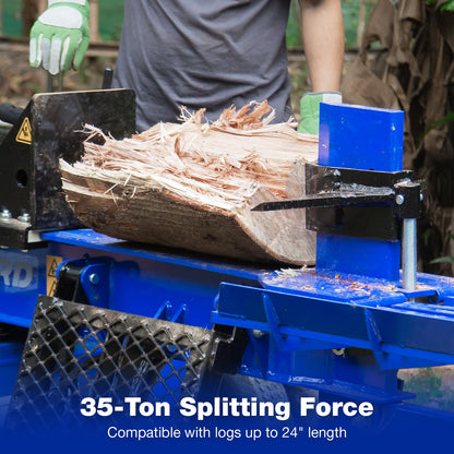 BILT HARD 35 Ton Gas Log Splitter with Log Lift, 4-Way & 6-Way Wedges, 306cc 10 HP Towable Full Beam Wood Splitter, Bucher 2 Stage Gear Pump