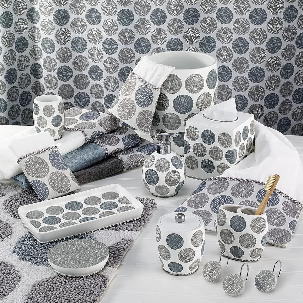 Avanti Linens Covered Jar, Countertop Organizer, Stylish Home Decor in Dotted Circles Collection, White