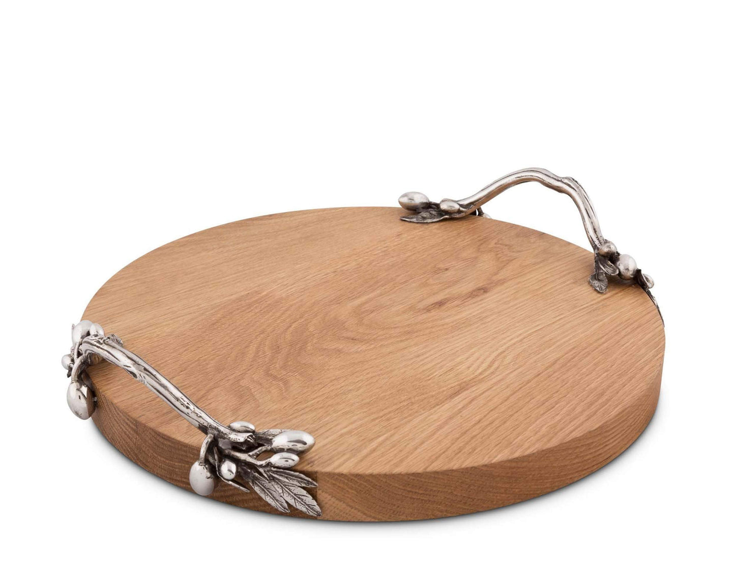 Vagabond House Olive Grove Pewter Handle Wood Cheese Board 13.5 inch Diameter