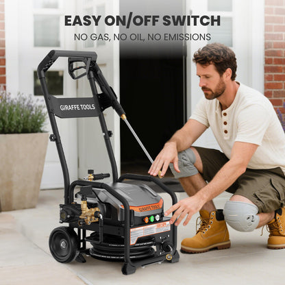 Giraffe Tools Crossfalls Retractable Pressure Washer Ultra, Max 2.6GPM 1650PSI with 1800W Brushless Motor, Wall Mount Electric Power Washer, 4-Nozzle, Automatic Rewind, 50ft Pressure Hoses with Cart