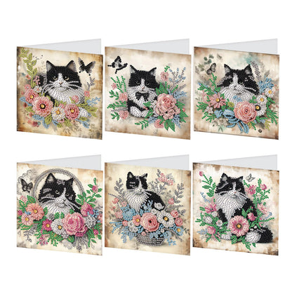 JZHYOAN 6Pcs Cat Diamond Art Card with Envelopes Diamond Painting Cards Crystal Arts Craft Gem Art Gem Painting Mosaic Kit Handmade Birthday Greeting Cards for Holidays Cross Stitch Kit Gift