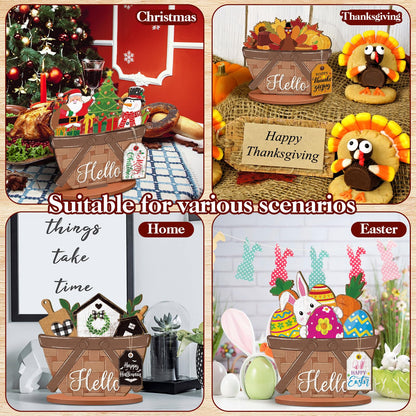 Anglechic 42 Pcs Small Interchangeable Flower Basket Memorial Day Decor Holiday Seasonal Sign Wood Rustic Farmhouse DIY Hanging Drop July 4th Home Office Desk Accessories Tiered Tray Decoration Gift