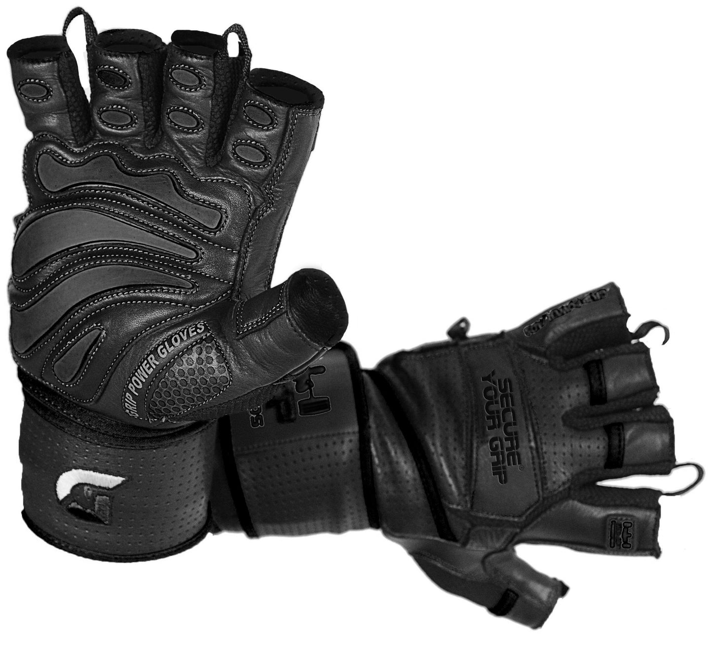 Elite Leather Gym Gloves with Built in 2" Wide Wrist Wraps Grip & Design for Weightlifting Power Lifting Bodybuilding & Strength Training Workout Exercises