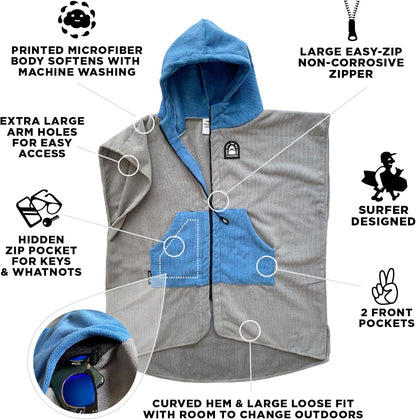 Swimming 2 Pilotfish Surf Poncho Changing Robe Towel - Hooded, Zippered Towel Poncho for Beach, Surfing, | Front