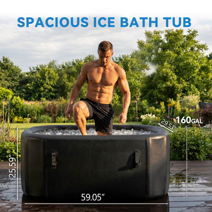 SunSwell XXL Ice Bath Tub for Athletes, Portable Bathtub, Inflatable Cold Plunge Tub with Cover& Pump,193-Gallon Long-Lasting Insulation, Water-Absorbent Mat, for Outdoor & Indoor Use
