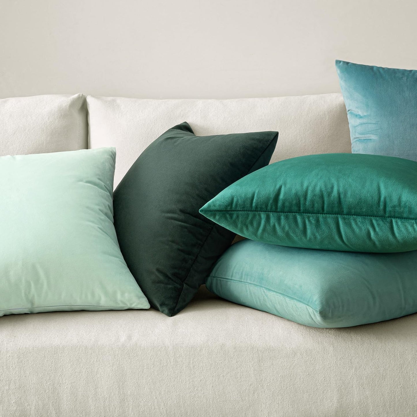 MIULEE Pack of 2 Velvet Soft Solid Decorative Square Throw Pillow Covers - 16x16 Inch Aqua Green