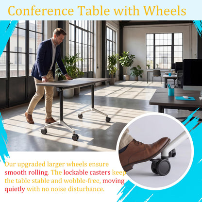 JNMDLAKO Modular Folding Conference Table with Locking Wheels, 8 Pack Flip Top Mobile Training Table, Modern Meeting Seminar Tables for Office, Hotel Conference Room(8,Grey,71" L x 23" W x 29" H)