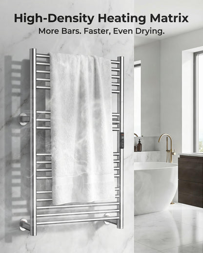 Caldayx High-Density Foldable Heated Towel Rack, Smart Dual-Zone App/Voice Control Towel Warmer Rack, GFCI Plug-in/Hardwired, Wall-Mount, Drill-Free Install, Brushed, CA3-900X550-Ultra-S