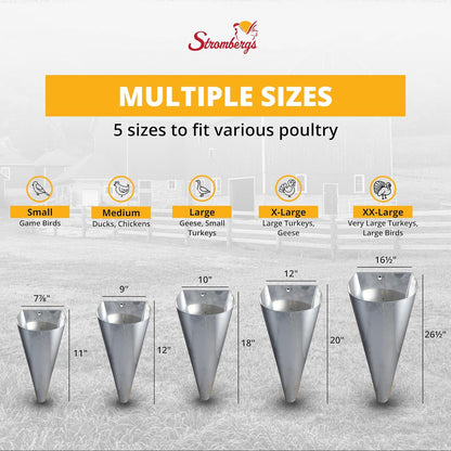 Hemmed Stromberg's Poultry Processing Killing Cone, Galvanized Steel Restraining Cone for Chickens, Game Birds, Ducks