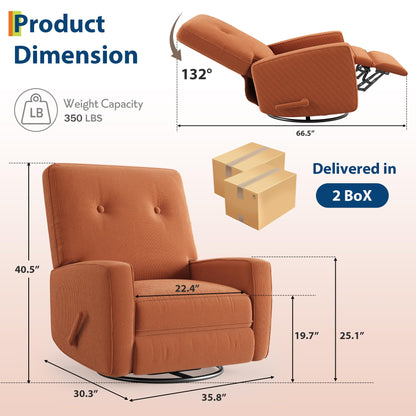 GarveeHome Recliner Chairs, Swivel Rocker Recliner, Glider Recliner Nursery Chair for Adults, 360° Swivel Glider Rocking Chair for Living Room, Bedroom, Office, RV, Small Spaces, Corduroy, Orange