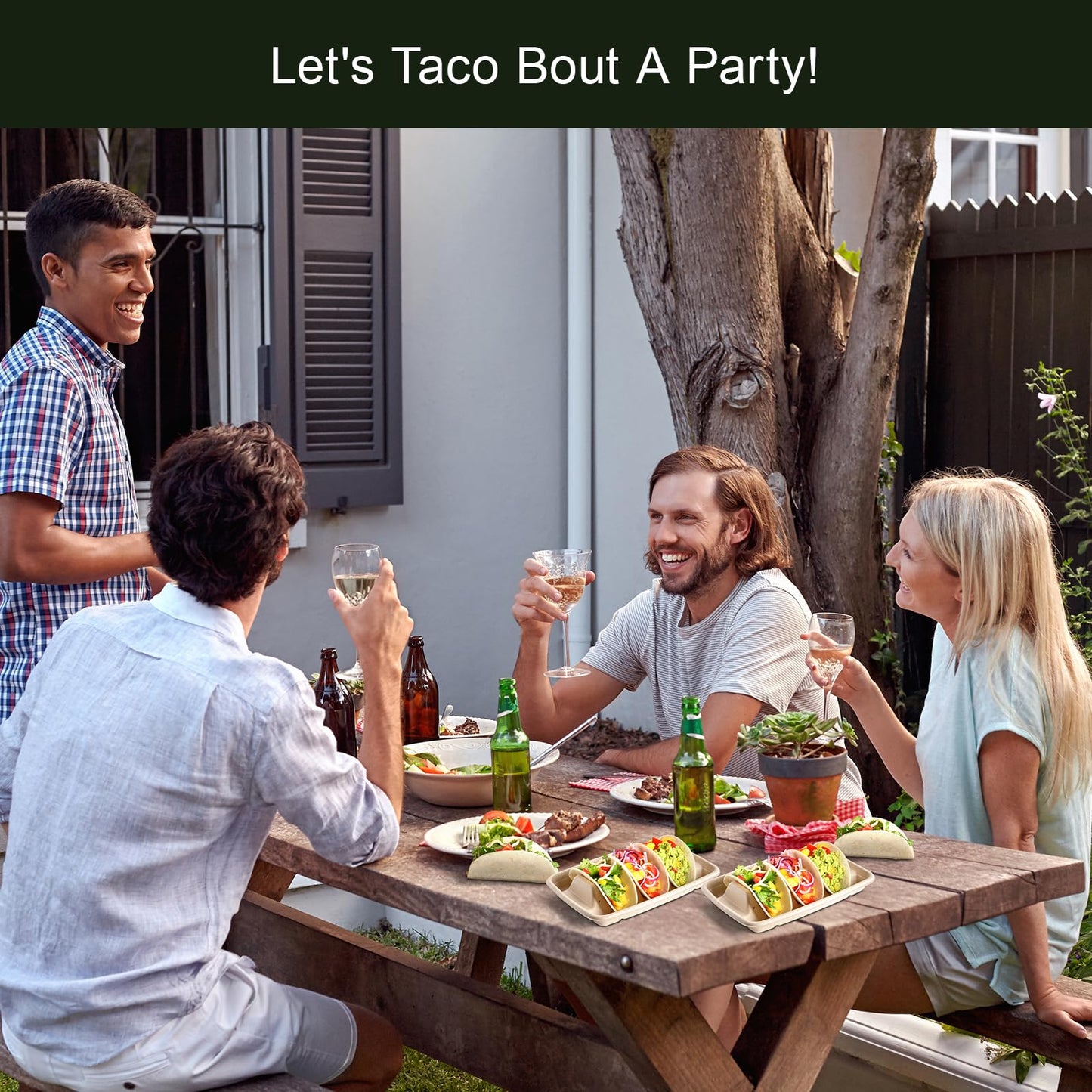 (48PCS) Taco Bar Serving Set for a Party, Disposable Taco Holder Stands, Paper Taco Holders, Taco Stands for 3 Tacos, Taco Bar Serving Dishes, Taco Plate Trays Keep Taco Upright, Taco Party Supplies