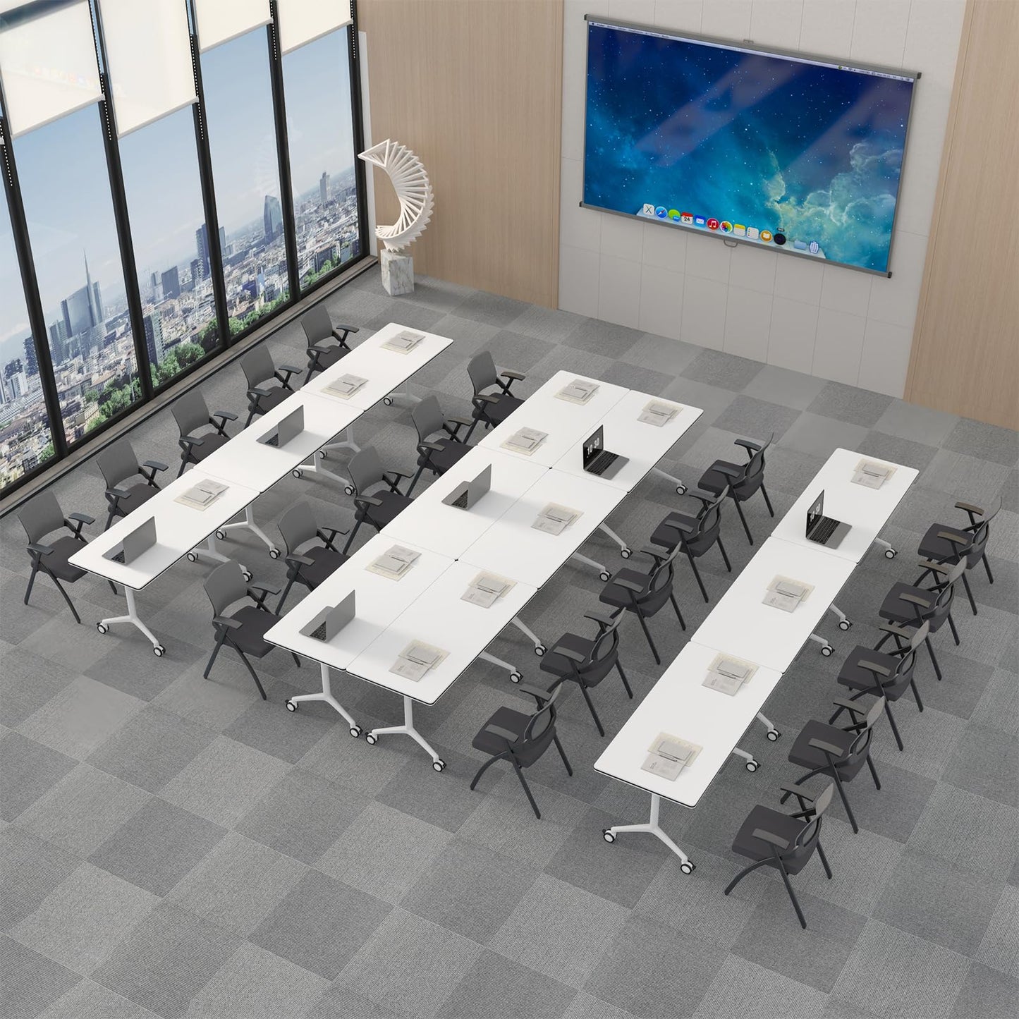 6 Pack Conference Room Tables,Mobile Folding Conference Table with Wheels,Modern Training Locking Rolling Meeting Conference Tables with Flip-Top for Office Classroom Business,6-12 Person,61IN
