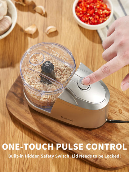Reemix 1.5-Cup One-Touch Electric Food Chopper, 100W Mini Food Processor Meat Grinder, Mix, Chop, Mince and Blend Vegetables, Fruits, Nuts, Meats, Stainless Steel Blade (Black)