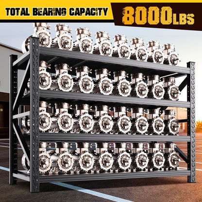 79"W Garage Shelving,8000lb Heavy Duty Storage Shelves,Industrial Metal Storage Shelving,Easy to install Standing Garage Shelf,4 Tier Adjustable Shelving Unit for Warehouse,Basement,74"H x 79"W x 24"D