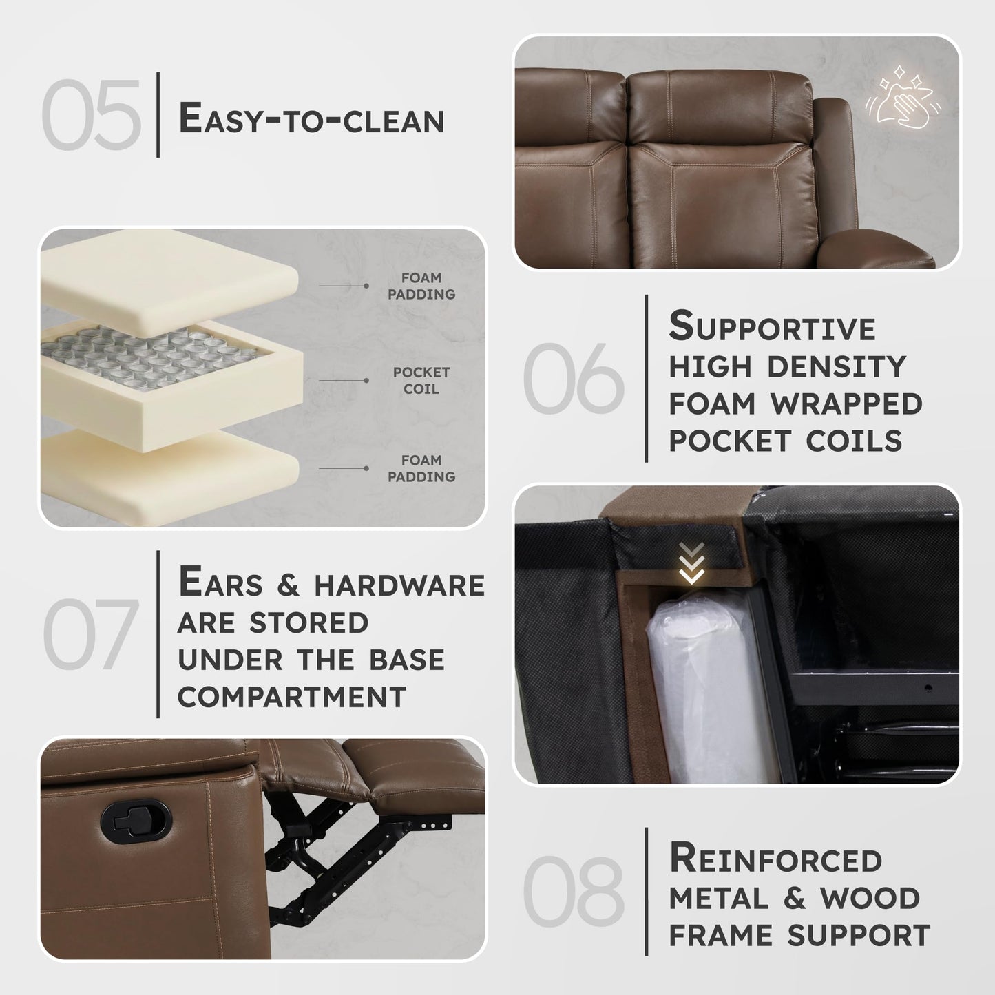 Lexicon Top Grain Leather Match Manual Reclining Sofa, Wall Hugger Reclining Sofa, Overstuffed Armrest, for Living Room/Theater Seating/Apartment, Easy Assembly, Camel