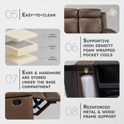 Lexicon Top Grain Leather Match Manual Reclining Sofa, Wall Hugger Reclining Sofa, Overstuffed Armrest, for Living Room/Theater Seating/Apartment, Easy Assembly, Camel