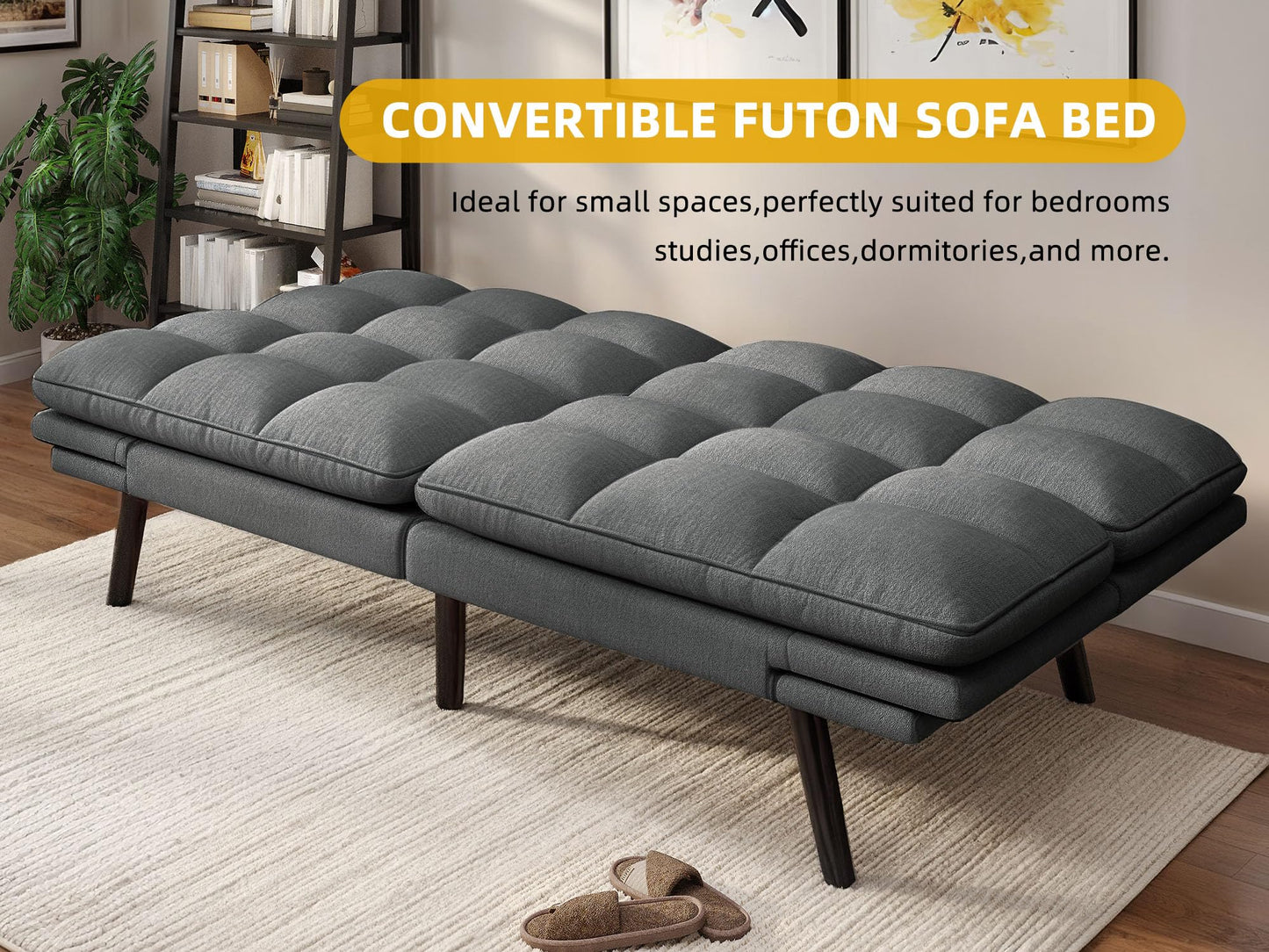 YITAHOME Convertible Futon Sofa Bed, 70" Folding Futon Set for Living Room Home Office Aprtment, Modern Futon Couch with Adjustable Backrest & Armrests, Recliner Lounge, Loveseat Sofa
