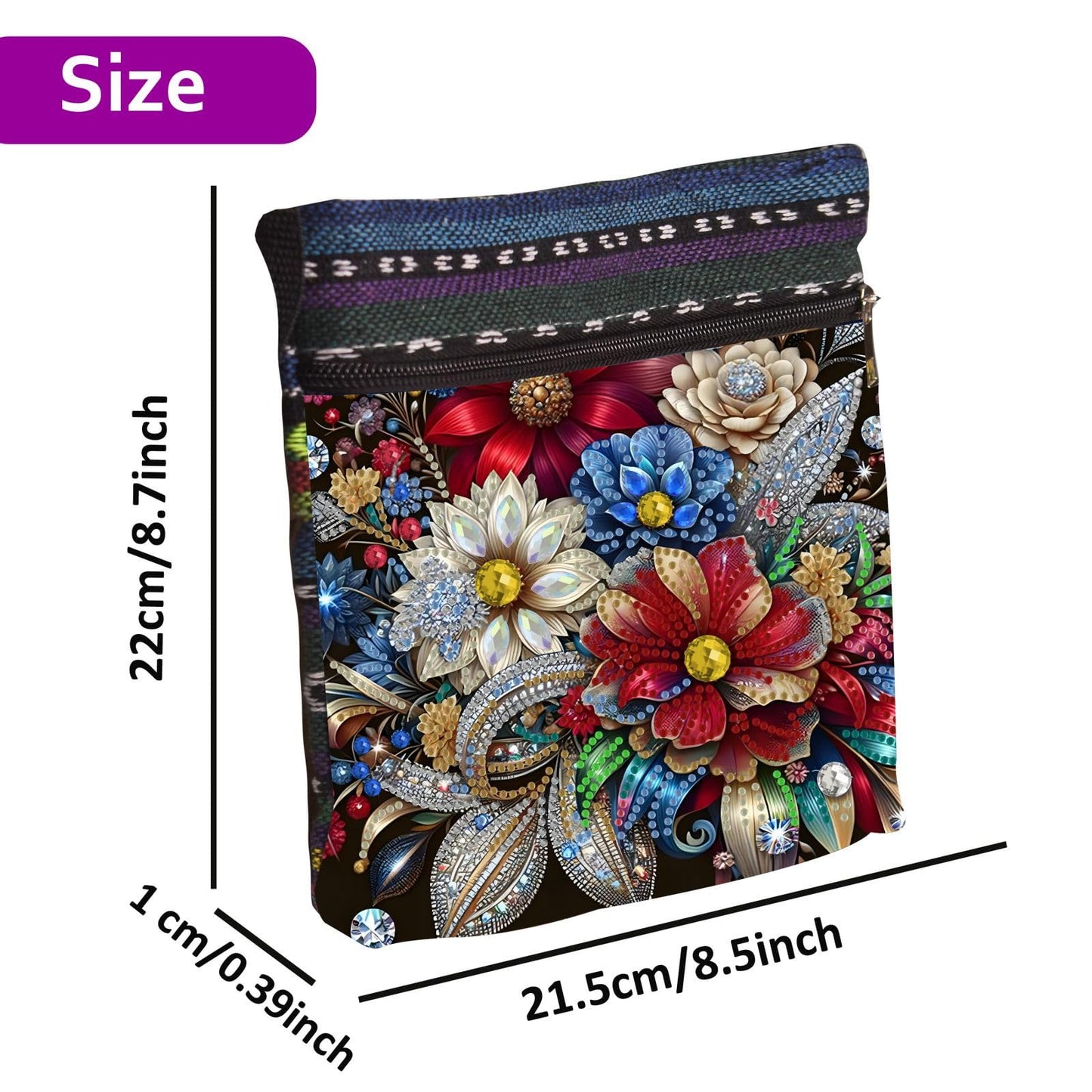 5D DIY Diamond Art Painting Crossbody Bag for Women, Shoulder Bag with Zipper Adjustable Shoulder Strap for Shopping-#10-Flower