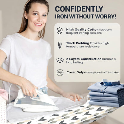 UniSimp Small Ironing Board Cover - Heat Resistant Cotton Canvas with Padding | 12"x32" Foliage Design