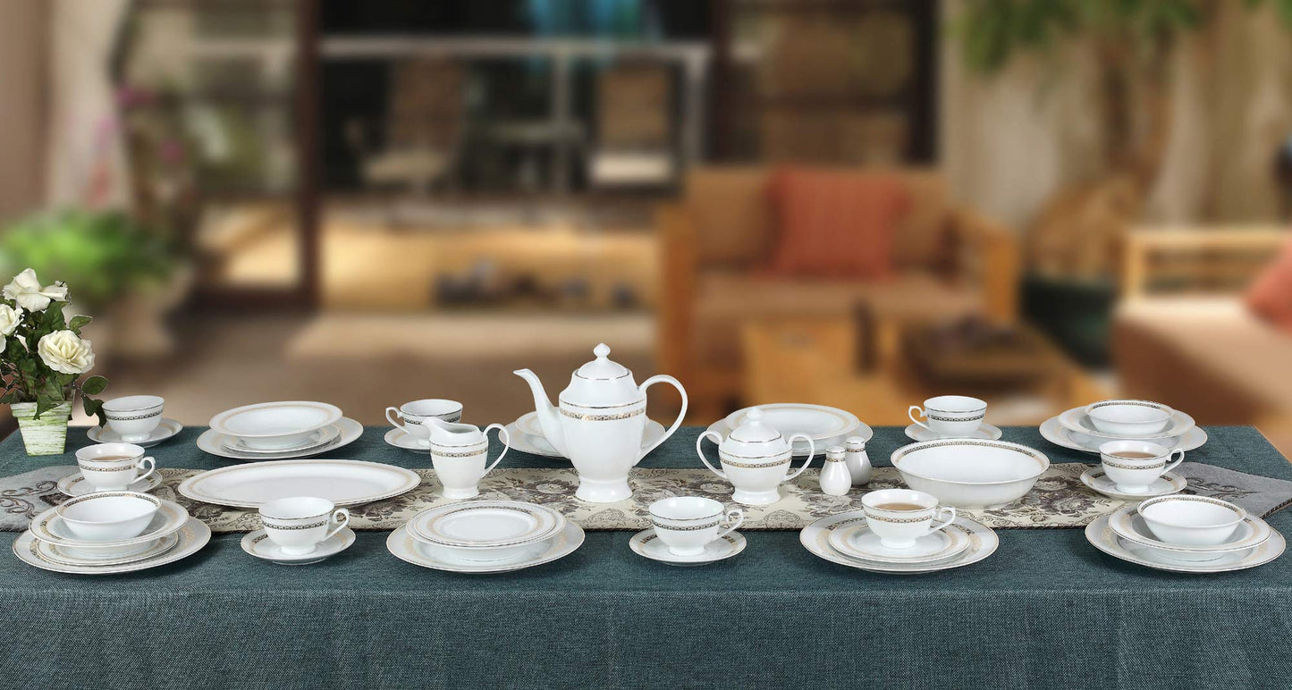 Stylish and Elegant 57 Pieces Bone China Dinnerware Set Service for 8 People - Gold