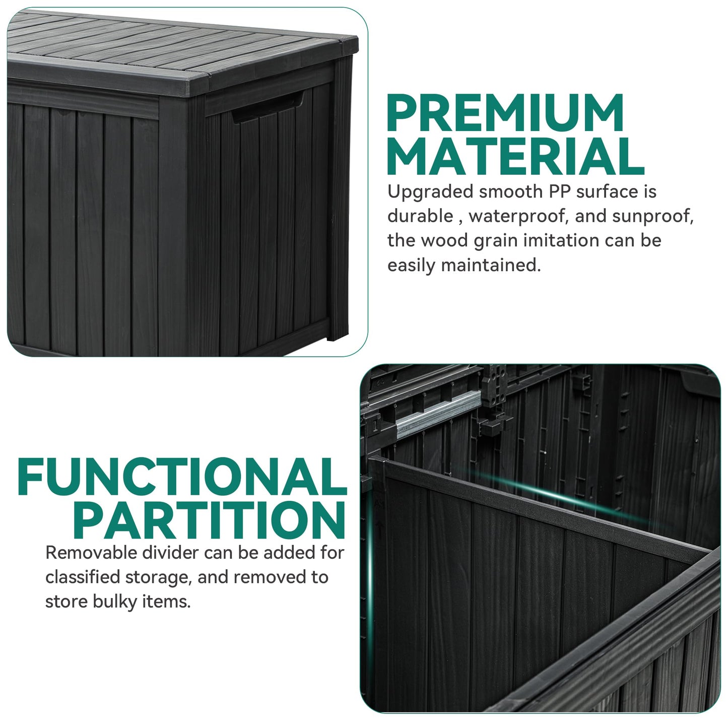 YITAHOME 220 Gallon XL Deck Box Large Outdoor Storage w/Divider for Patio Furniture,Outdoor Cushions, Garden Tools, Sports Equipment and Pool Supplies, Waterproof, Resin, Lockable, Black
