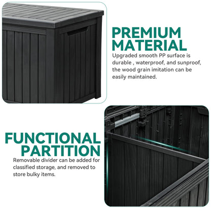 YITAHOME 220 Gallon XL Deck Box Large Outdoor Storage w/Divider for Patio Furniture,Outdoor Cushions, Garden Tools, Sports Equipment and Pool Supplies, Waterproof, Resin, Lockable, Black