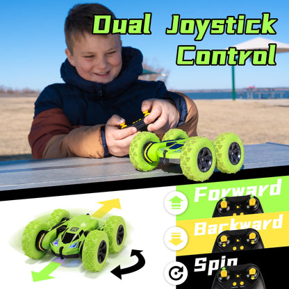 Threeking RC Stunt Cars Remote Control Car Double-Sided Driving 360-degree Flips Rotating Car Toy, Green