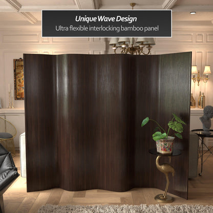 Red Lantern 6 ft. Tall Bamboo Wave Screen - Dark Mocha