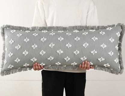 14x36 Fringe,3D Boho Long Lumbar Pillow Cover with Tassel Flower Patterned Extra Decorative Long Lumbar Pillow Cover