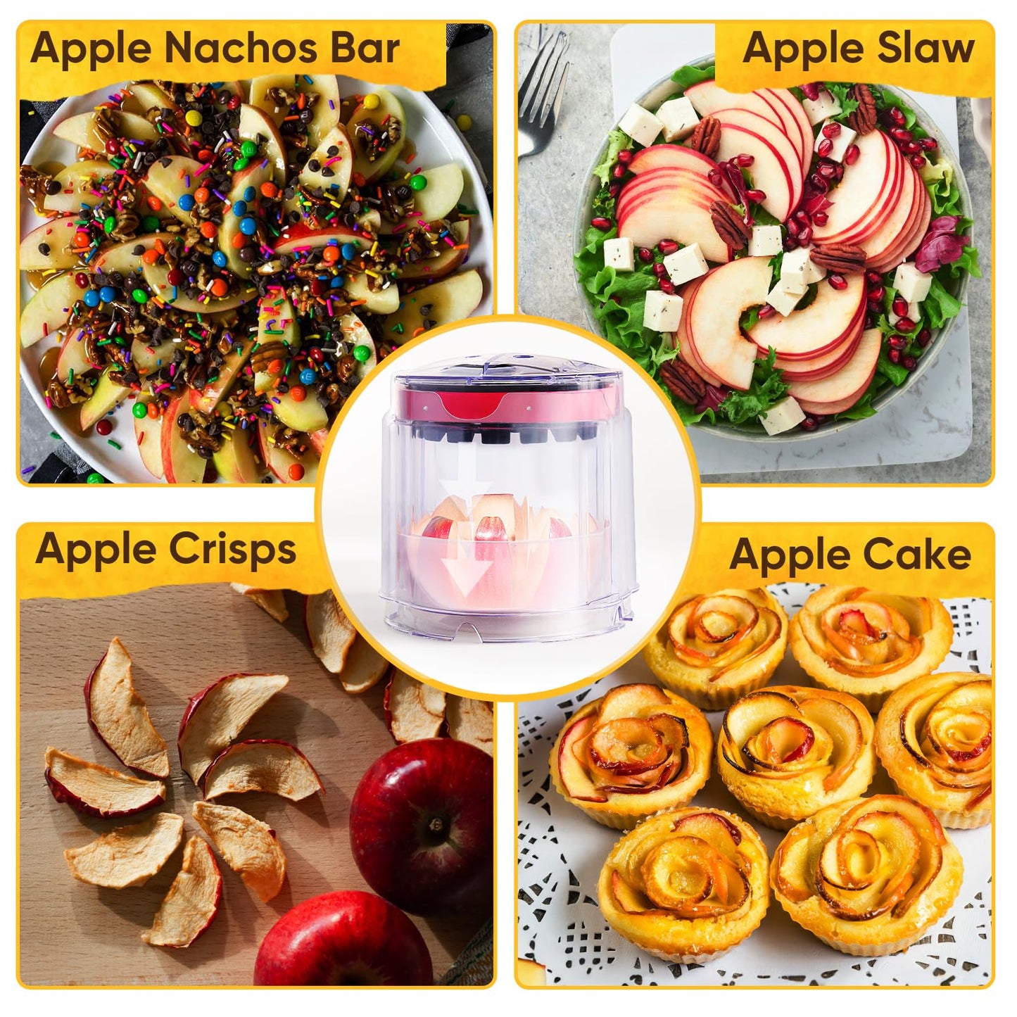 Newness 5.12-Inch Apple Slicer - 8 Slices, Ultra-Safe & Heavy-Duty Stainless Steel Extra Large Apple Cutter, Upgraded Cut Apples All The Way Through, with Transparent Bowl