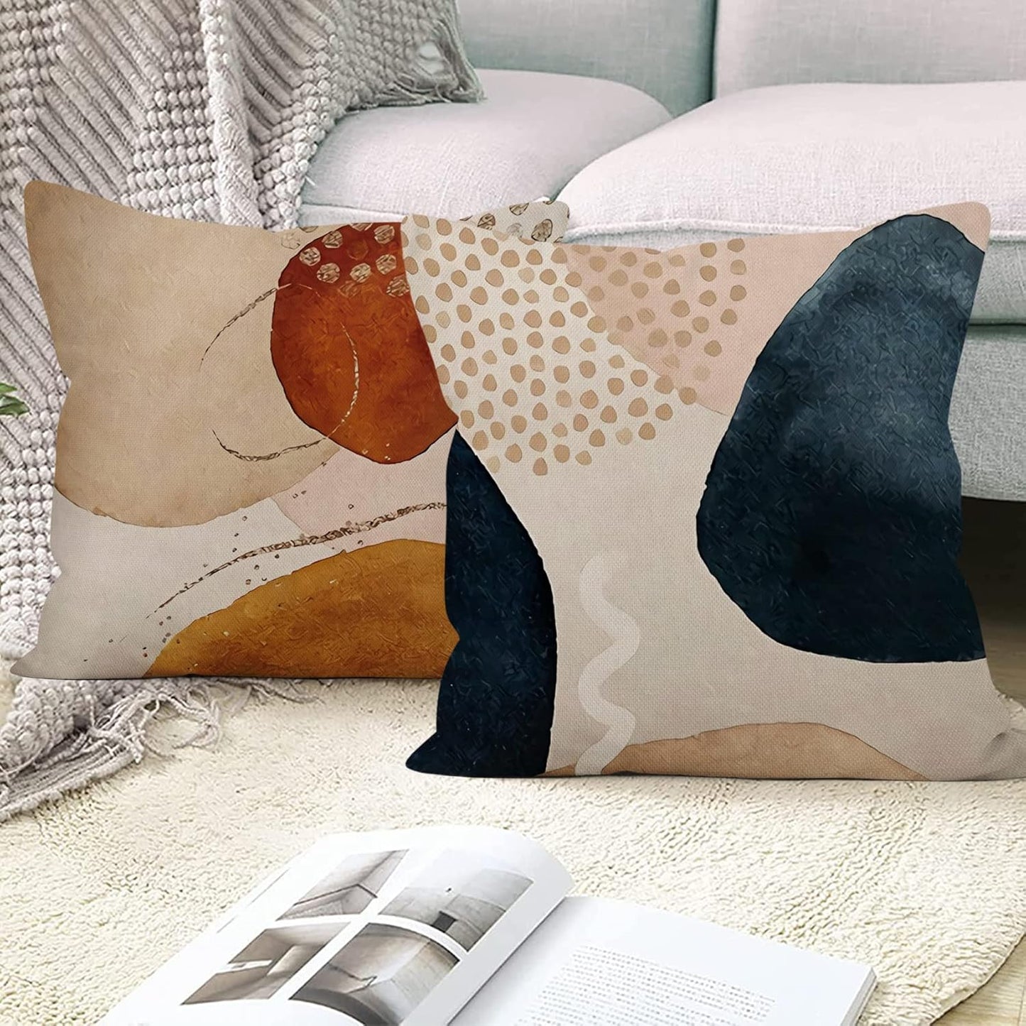 Abstract Boho Pillow Covers 18x18 Inch, Terracotta Beige Throw Pillow Cases Set of 4 for Sofa Couch