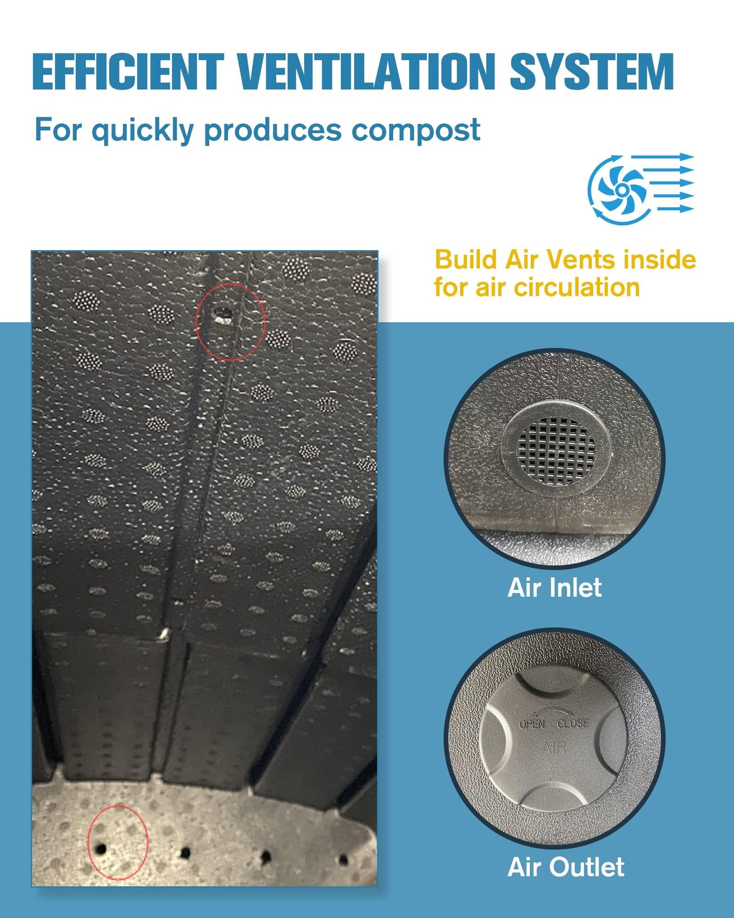 EJWOX Insulated Compost Bin with Ventilation System - Quickly Composting All Year Round, A Reservoir at The Bottom Design to Collect The Leachate (30 Gal, Black)