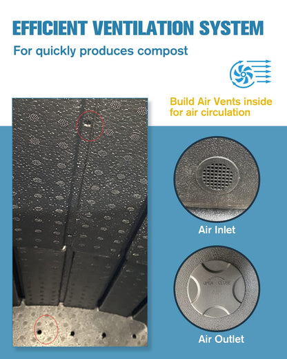 EJWOX Insulated Compost Bin with Ventilation System - Quickly Composting All Year Round, A Reservoir at The Bottom Design to Collect The Leachate (30 Gal, Black)
